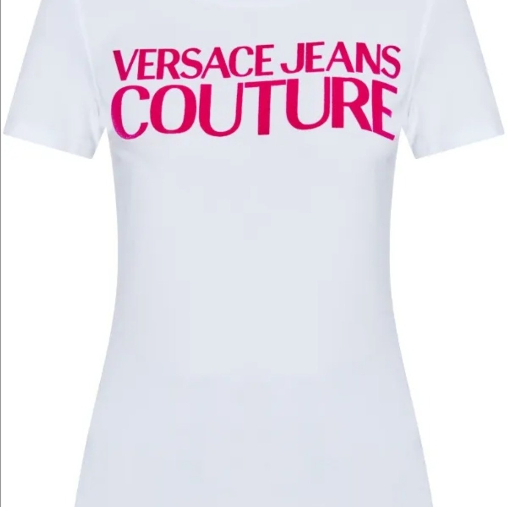 Versace Jeans Collection White Tee with Pink Logo